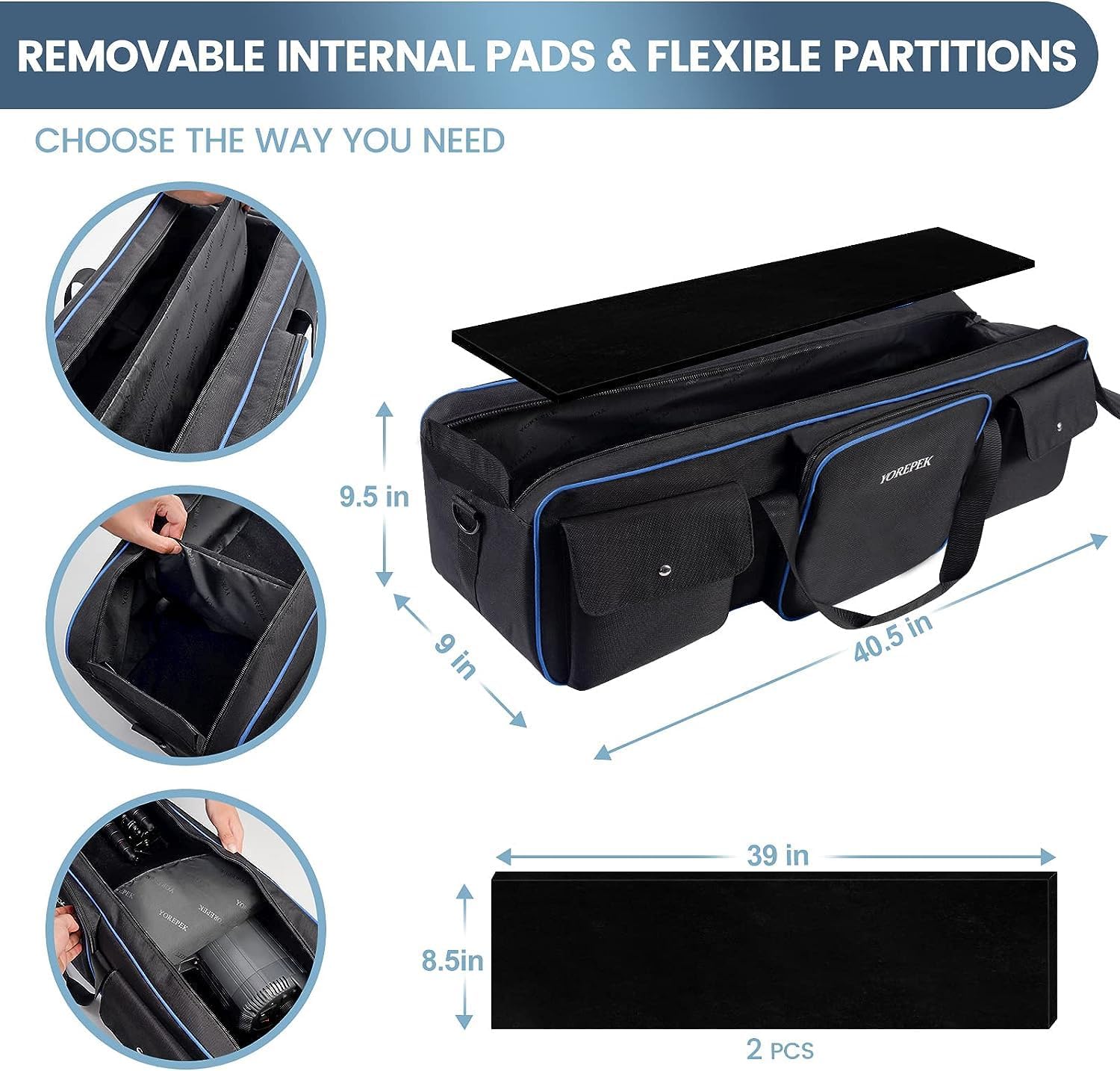 YOREPEK 40.5" Heavy Tripod Carrying Case Bag with 2 Padding Protective Pads | Water Resistant Light Stand Bag for Tripods, Monopods, Speaker Stands, Umbrellas, Studio Equipment Case fit Tripods Manfrotto - Image 2