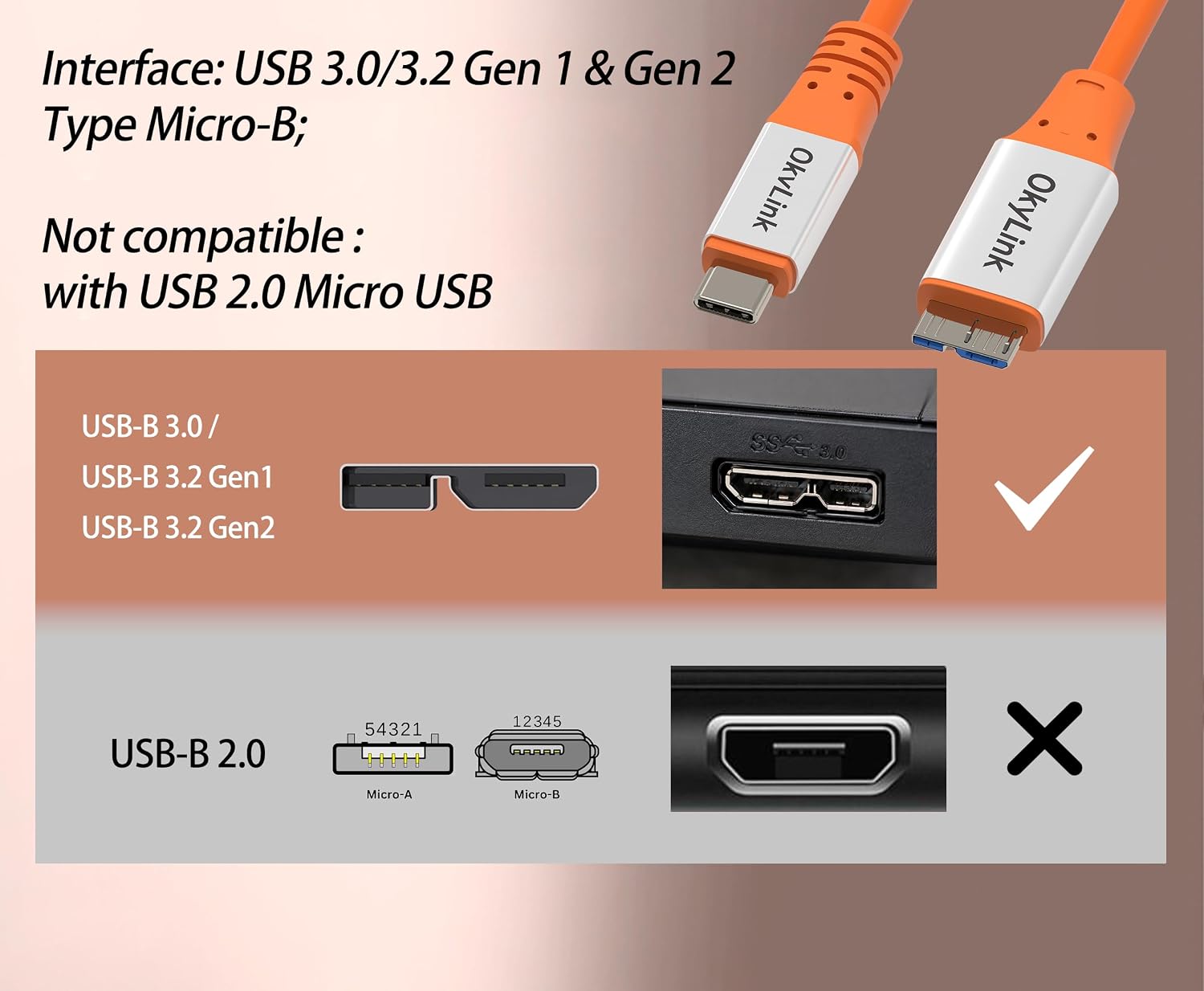 OkyLink USB 3.2 USB-C to Micro-B Male-Male Cable 10Gbps 6.5ft | USB 3.2 Gen 2, 2 M, Aluminum shell,High-Speed Data Transfer, for Micro-B Port External Hard Drives - Image 6