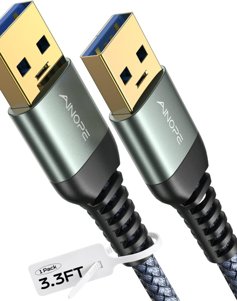 AINOPE USB to USB Cable, 3.3FT*1Pack USB 3.0 A to A Male to Male Cable [Never Rupture] Double End Type A Cord for Data Transfer, Compatible with Hard Drive Enclosures, Laptop Cooler, KVM, DVD Player