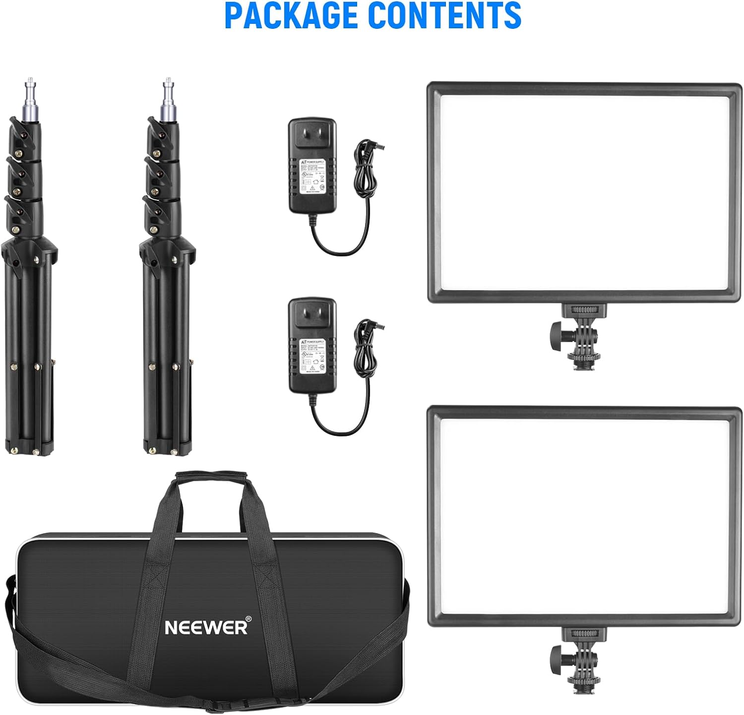 NEEWER 13" LED Video Light Panel Kit, 2 Pack Bi Color Dimmable with Tripod Stand, 4000mAh Battery, 3200K-5600K CRI97+, USB, for Studio/Streaming/YouTube, Black, NL-192AI - Image 8