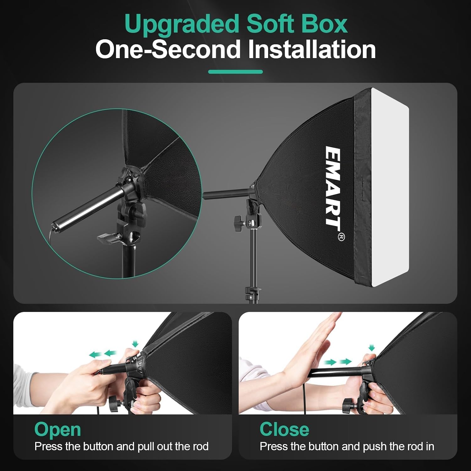 EMART Softbox Photography Lighting Kit 2Pack 50W LED 16"x16" Pull Soft Box | 3000K-6000K LED Bulb with Remote/APP Control, Professional Photography Lighting kit for Portrait, Video Recording, Streaming - Image 2