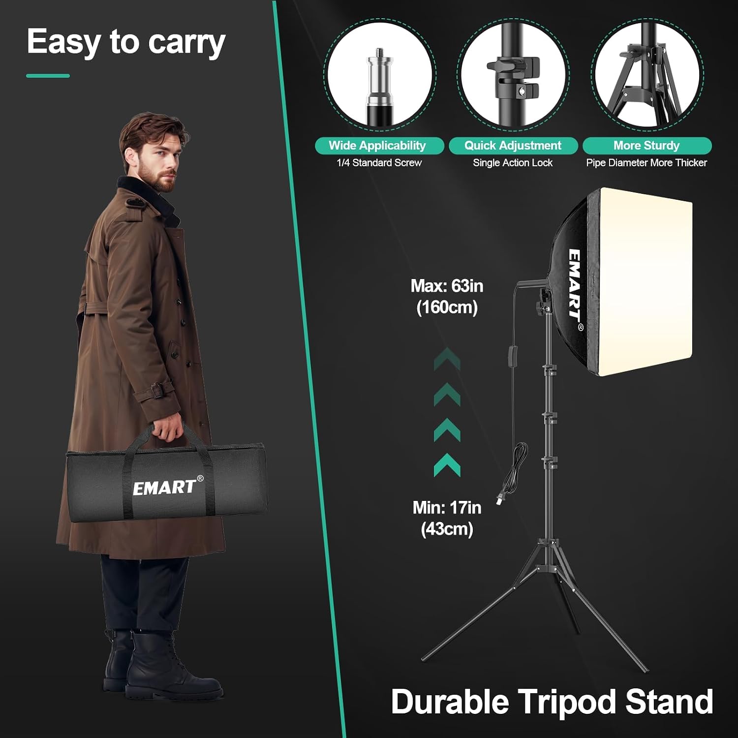 EMART Softbox Photography Lighting Kit 2Pack 50W LED 16"x16" Pull Soft Box | 3000K-6000K LED Bulb with Remote/APP Control, Professional Photography Lighting kit for Portrait, Video Recording, Streaming - Image 5
